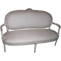 20th C French Style Settee with Worn white and gold finish