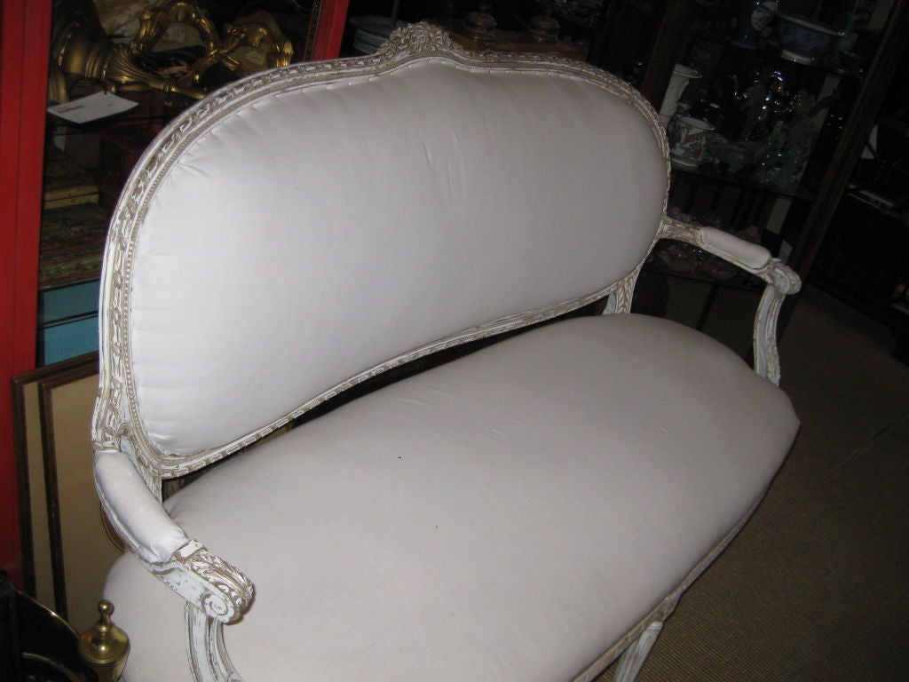 20th C French Style Settee with Worn white and gold finish