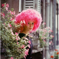 Editioned Mark Shaw Photo- Model in Pink Marabou Hat/ Paris, 1960
