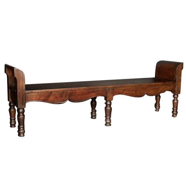 Custom Walnut Wood Double Rolled Arm Bench and Six Legs by Dos Gallos Studio For Sale