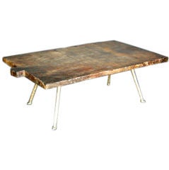 Antique Tropical Hardwood Coffee Table With Iron Legs