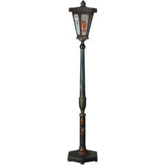 Antique C. 1920 English Wood and Choinoiserie Wood Floor Lamp
