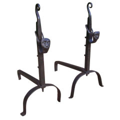 Antique Elegant 19th c. English Facemask Andirons