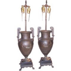 Pair of Patinated Bronze Urn Lamps 3