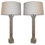 A Monumental Pair of Marble Column Lamps