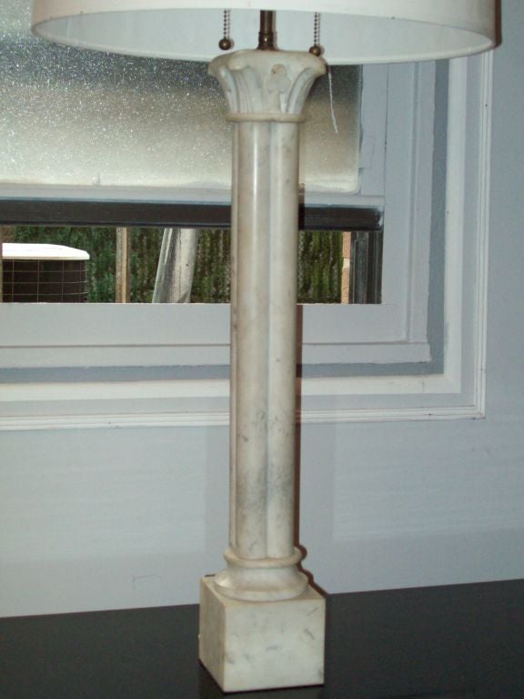 A Monumental Pair of Marble Column Lamps