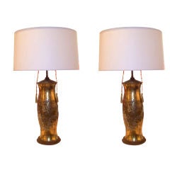 A pair gold-leafed decoupage lamps