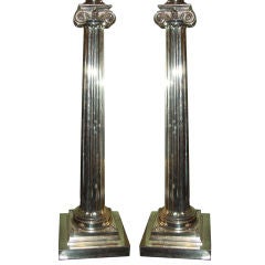 A Pair Silver-Plated Column Lamps