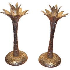 A pair silver-plated palm tree candlesticks
