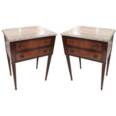 A pair marble-top parquetry end tables