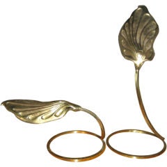 Complimentary Pair of Tommaso Barbi Brass Leaf Table Lamps