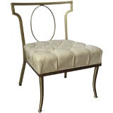 Billy Haines Brass and Tufted Leather Slipper Chair