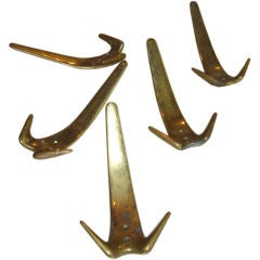 Set of 8 Carl Aubock Brass Coat Hooks