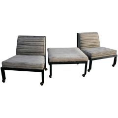 Pair Slipper Chairs and Ottoman by Michael Taylor for Baker