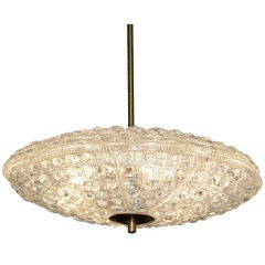 Crystal and Brass Saucer Chandelier by Orrefors