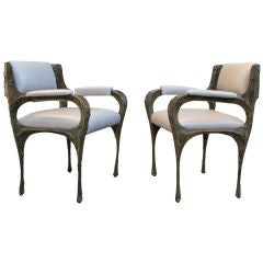Pair of Sculpted Bronze Arm Chairs by Paul Evans