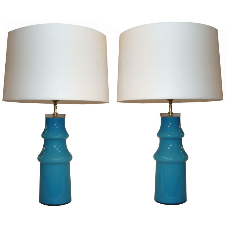 Pair of Cased Glass Table Lamps by Johanfors For Sale