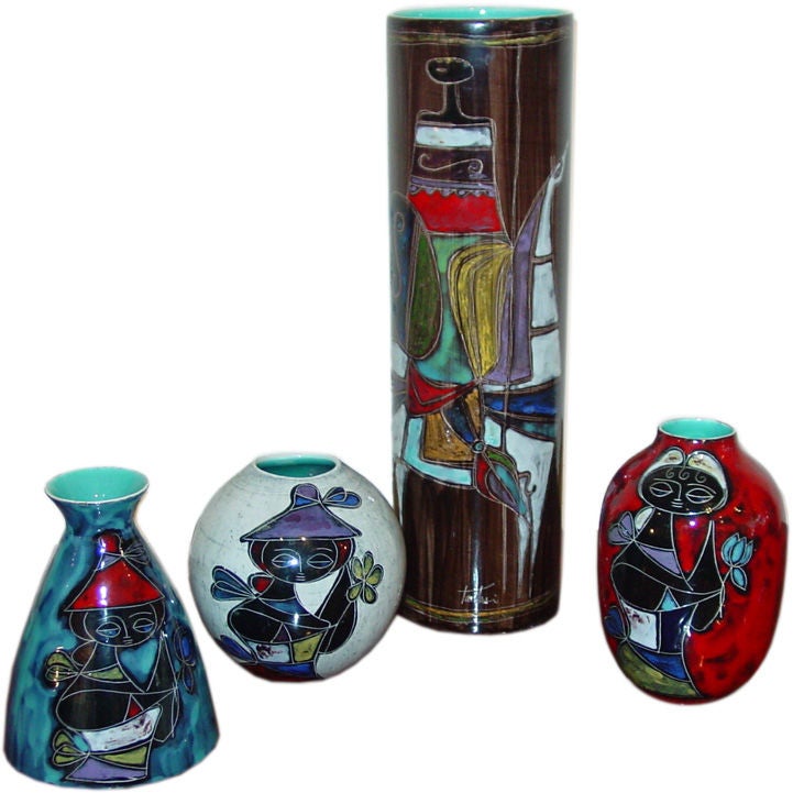 A Group of Four Ceramic Vases, by Marcello Fantoni