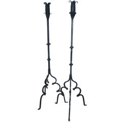 A Pair of Baroque Style Wrought Iron Pricket Sticks