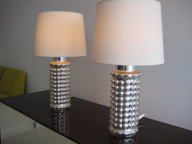 A  great pair of murcury glass lamps by Helena Tynell for Luxus Lampor.