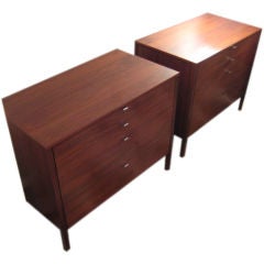 A Matched Pair of Walnut Four Drawer Chests by F.Knoll for Knoll