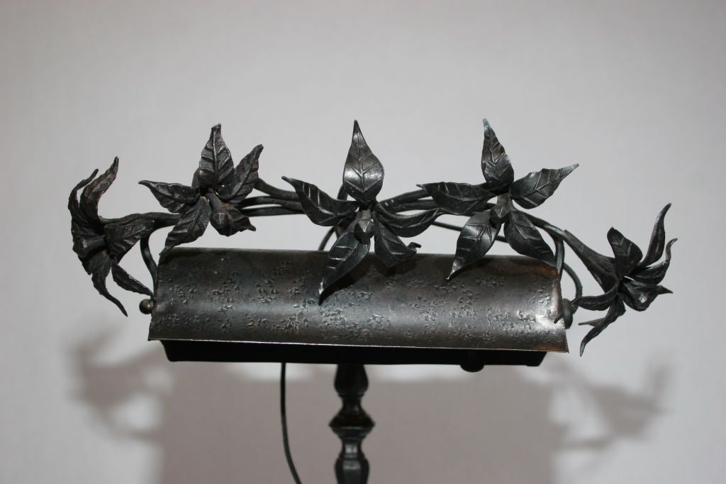 Hand-Crafted French Art Deco Handwrought Iron Table Lamp For Sale