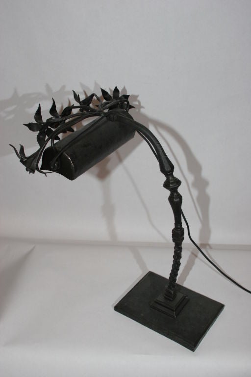 A French Art Deco handwrought iron table lamp.