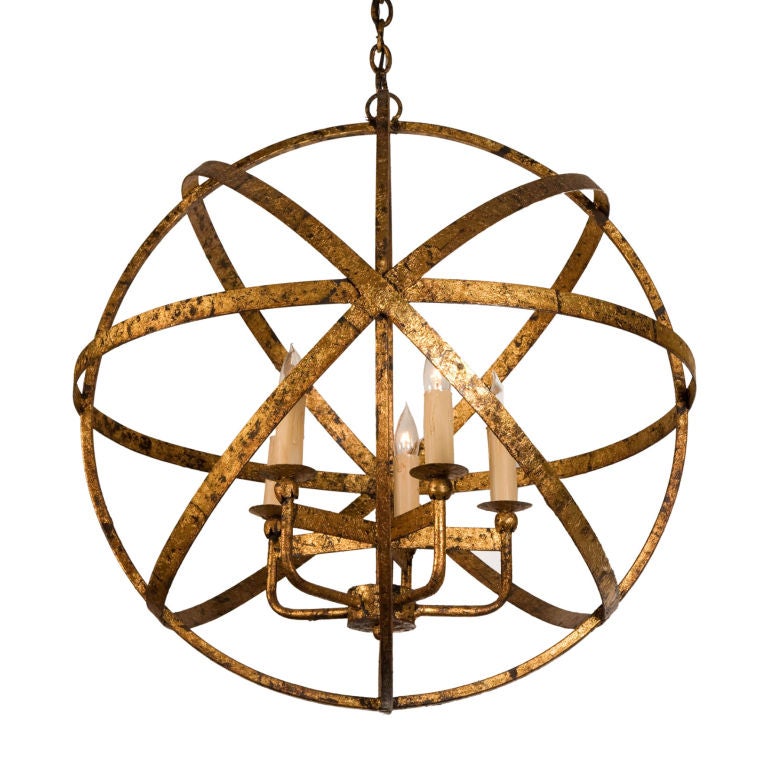 French Gilt-Steel Armillary Chandelier