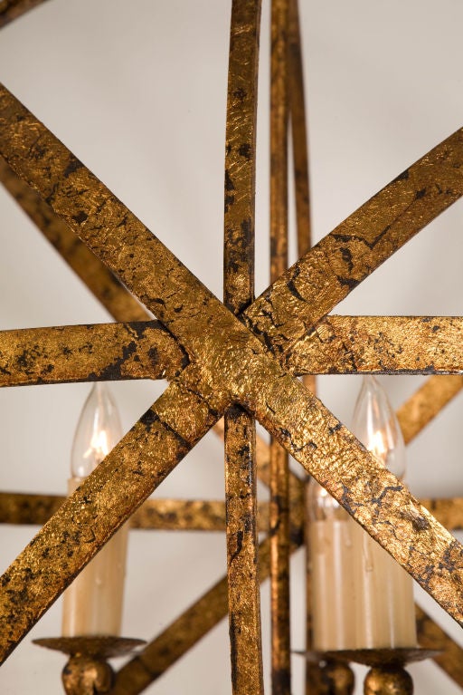 French Gilt-Steel Armillary Chandelier In Excellent Condition In New York, NY