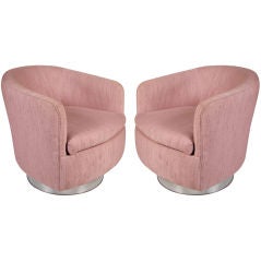 Pair of Barrel Back Swivel Lounge Chairs by Milo Baughman