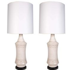 Pair of Floral Incised Ceramic Table Lamps by Bitossi