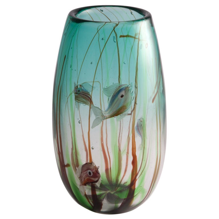 Italian Hand Blown Tropical Fish Vase by Barbini For Sale