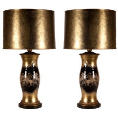 Pair of Italian Reverse Painted Glass Table Lamps