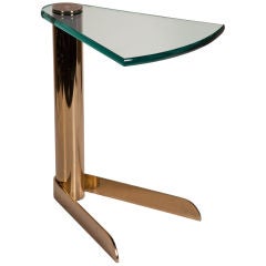 Cantilevered Glass and Polished Brass Cigarette Table