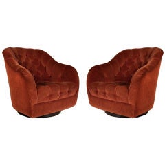 Pair of Swivel Barrel Lounge Chairs by Ward Bennett for Brickel