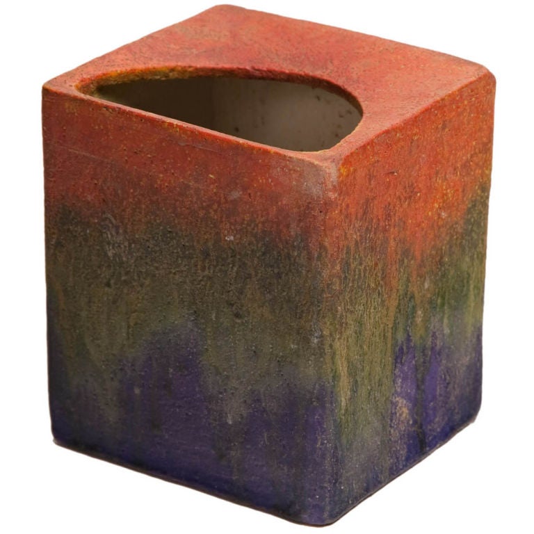 Italian Tri-Color Glaze Ceramic Pillow Vase by Fantoni for Raymor For Sale