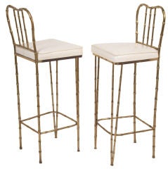 Solid Brass Framed Faux Bamboo Bar Stools by La Barge