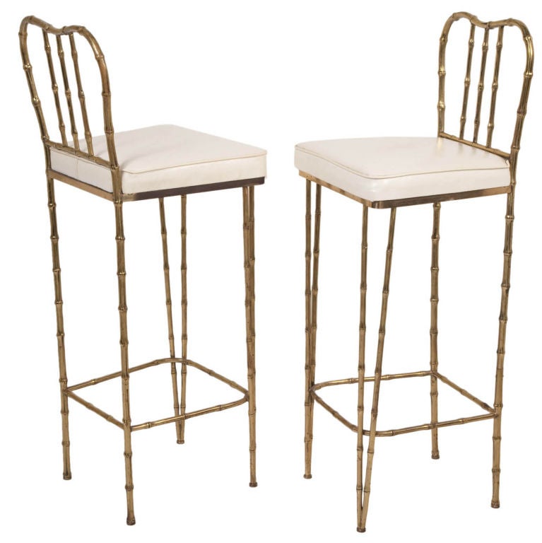 Solid Brass Framed Faux Bamboo Bar, Faux Bamboo Counter Stools