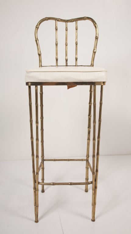 American Solid Brass Framed Faux Bamboo Bar Stools by La Barge