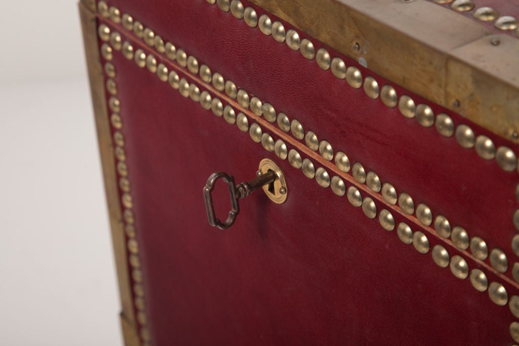 Italian Crimson Leather and Studded Metal Strong Box In Good Condition In New York, NY
