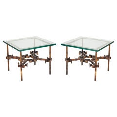 Pair of French Gilt Wrought Iron Square Occasional Tables