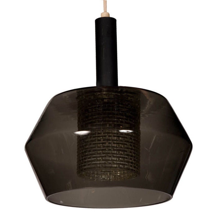 Smoked Glass and Cut-Glass Pendant Light by Orrefors For Sale