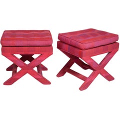 American Jack Lenor Larsen Upholstered X-Benches after Billy Baldwin