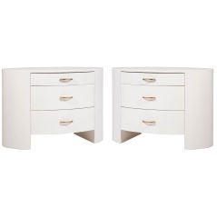 American Pair of Oval Linen-wrapped White Boudoir Chests