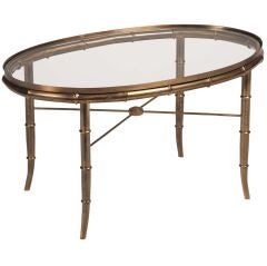 Oval Faux Bamboo Brass Cocktail Table by Mastercraft