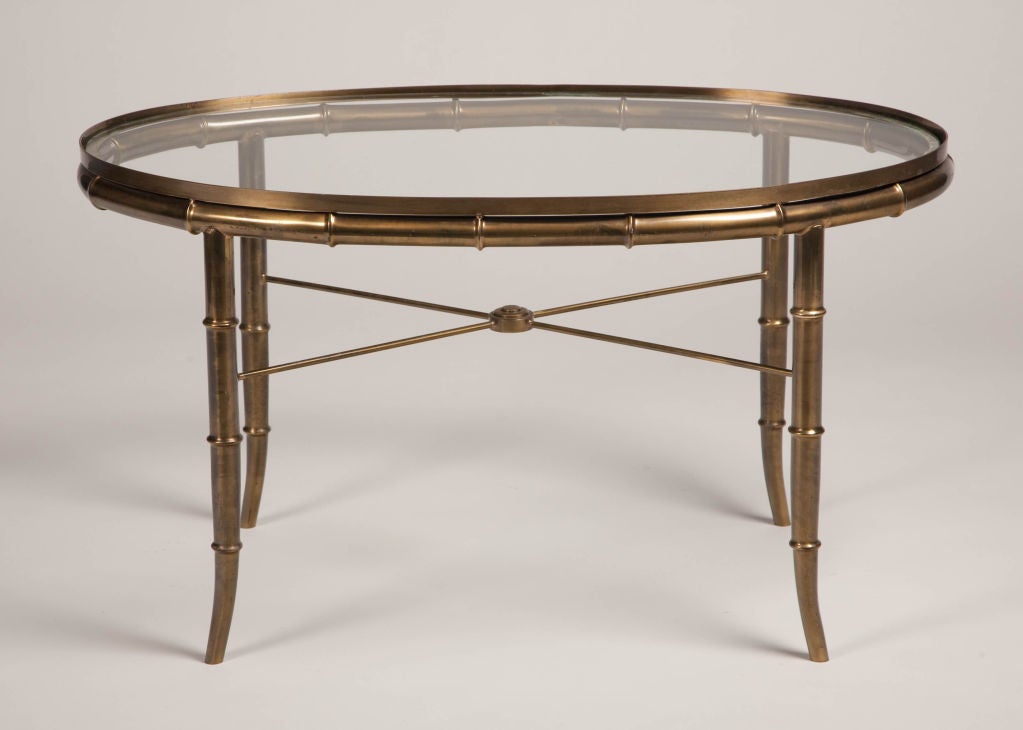 Italian Oval Faux Bamboo Brass Cocktail Table by Mastercraft