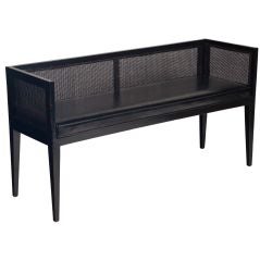 Ebonized and Caned Back Entryway Bench by Baker