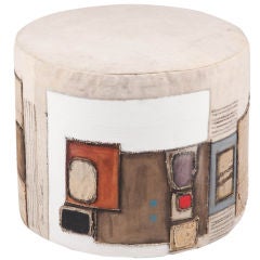 Vintage Craft Abstract Patchwork Textile Drum Pouf Hassock