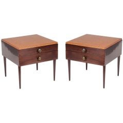 Pair of Mahogany and Cork Top Lamp Tables by Paul Frankl