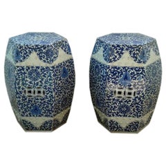 A Pair Blue and White Hexagonal Porcelain Stools